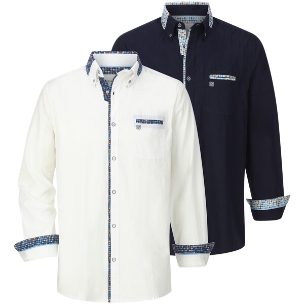 Thumbnail - Doppelpack Hemd MATIAS weiß dunkelblau