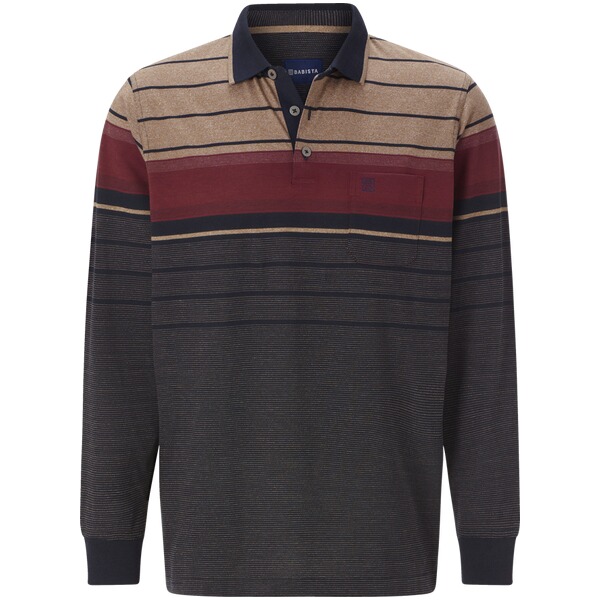 Thumbnail - Langarm-Poloshirt FILOSSI dunkelblau beige