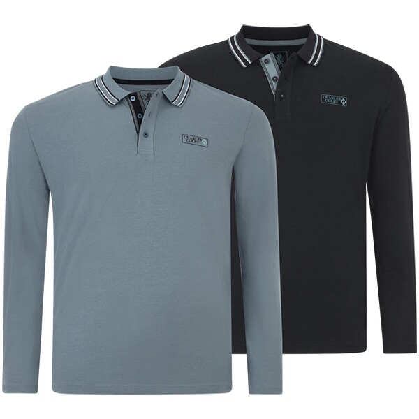 Thumbnail - Doppelpack Langarm-Poloshirt EARL GILIELL petrol dunkelblau