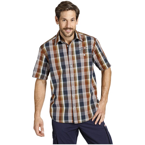 Thumbnail - Kurzarmhemd REEDO blau braun gemustert