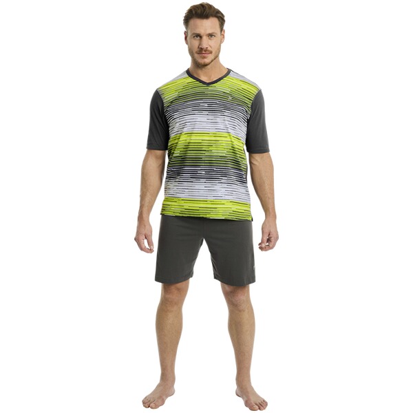 Thumbnail - Kurzer Schlafanzug AUDUN dunkelgrau gelb