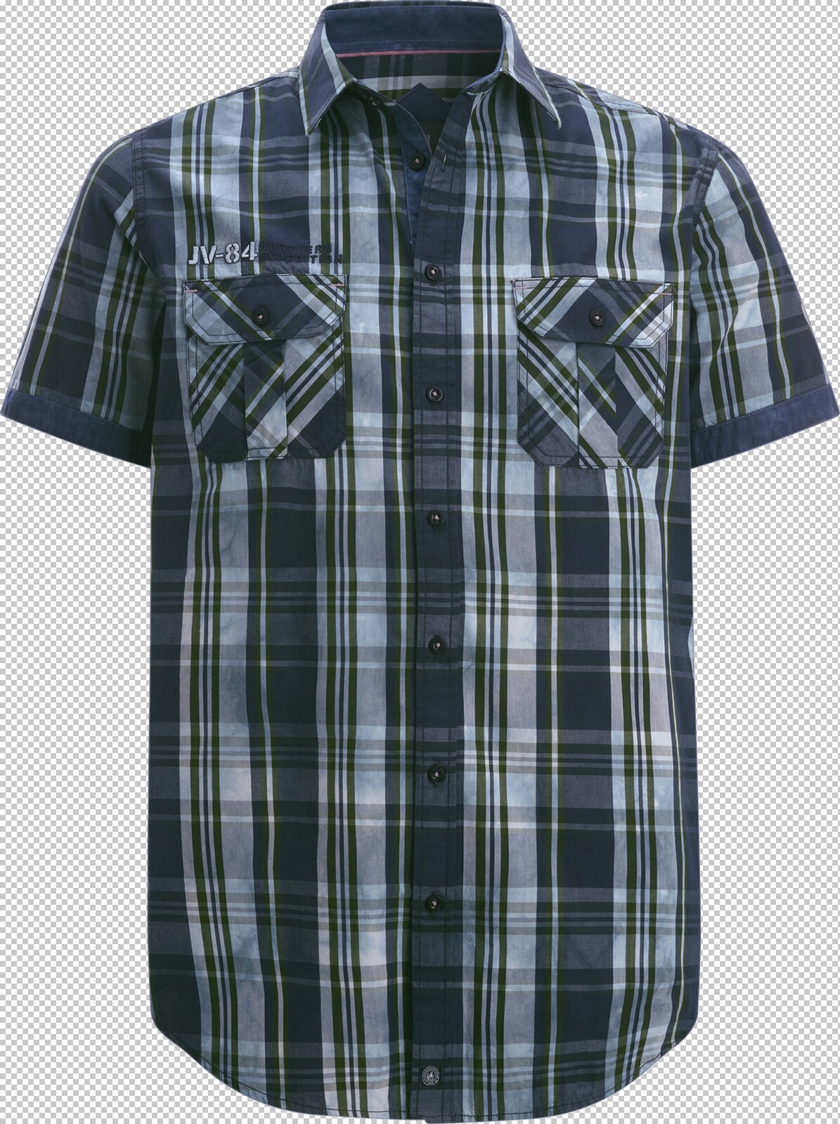 Jan Vanderstorm Kurzarmhemd LANDOTAN dunkelblau kariert