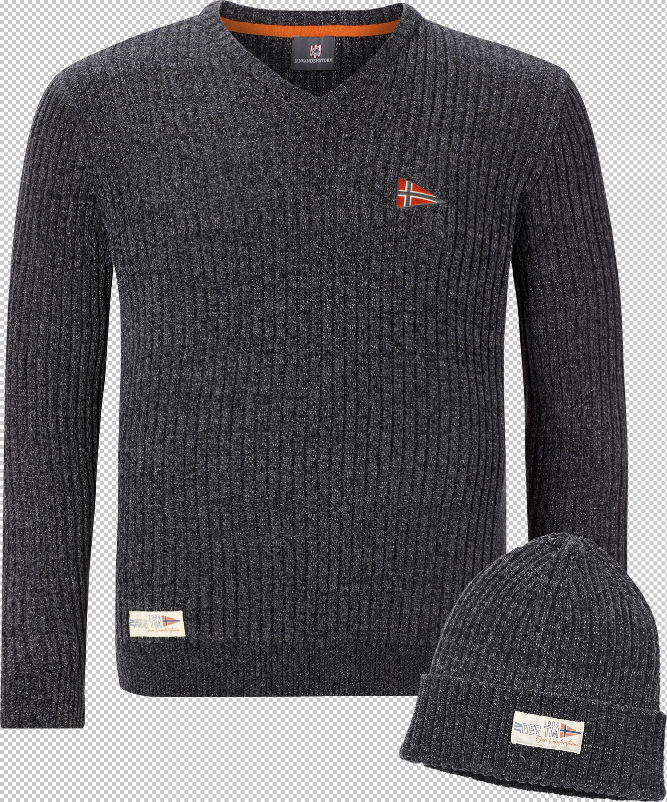 Jan Vanderstorm Pullover mit Mütze RONAI dunkelgrau melange
